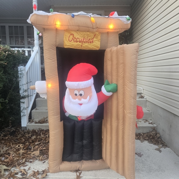 Airblown Santa Pooping Outhouse Christmas Inflatable 6ft Animated LED Light - Picture 11 of 14